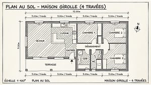 plan de maison Girolle 4 travées en Gironde pour rénovation