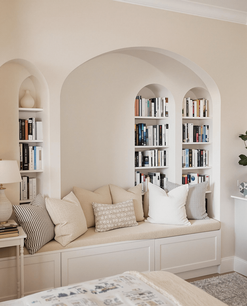 coin lecture cosy installé dans un recoin de la maison