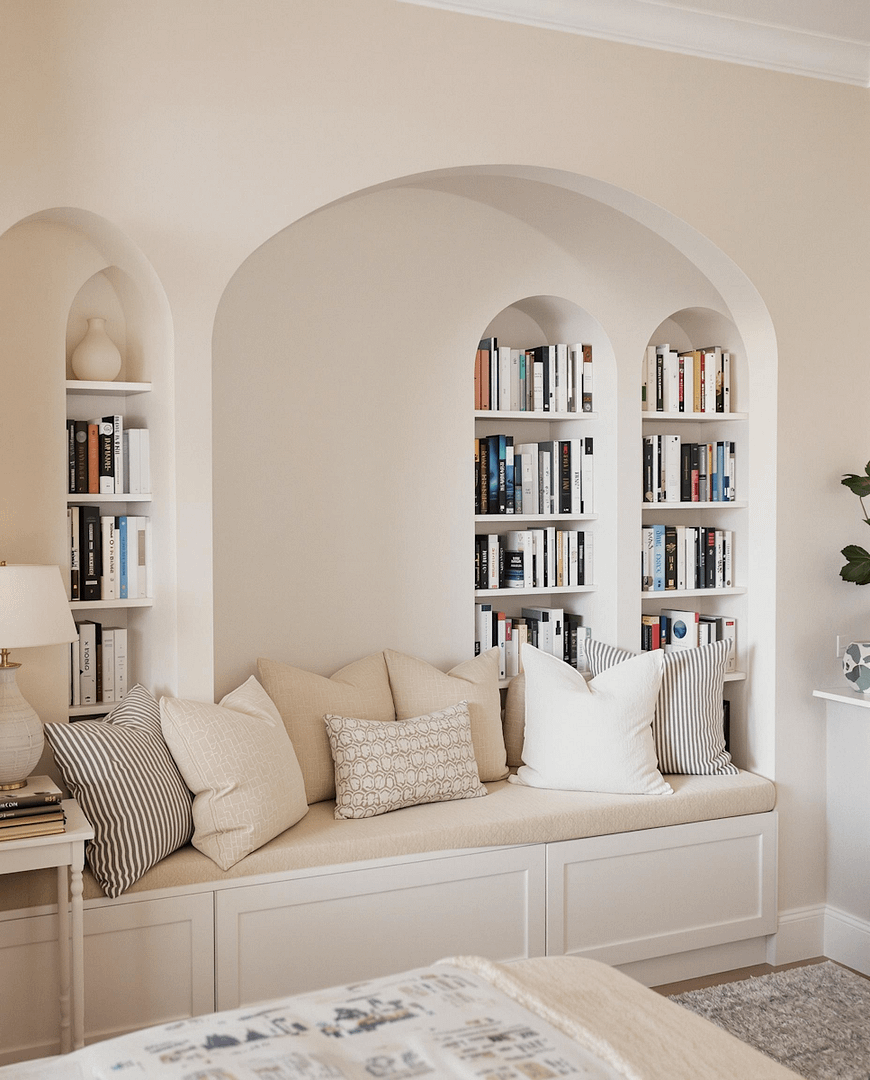 coin lecture cosy installé dans un recoin de la maison