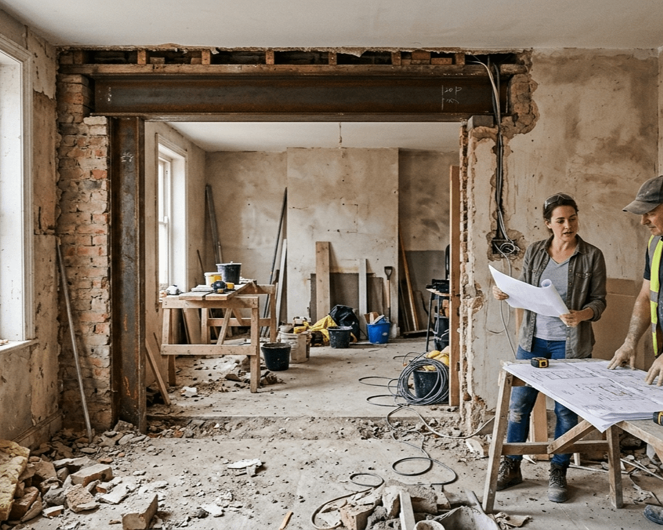 ouverture d’un mur porteur dans une maison avec poutre IPN lors d’une rénovation